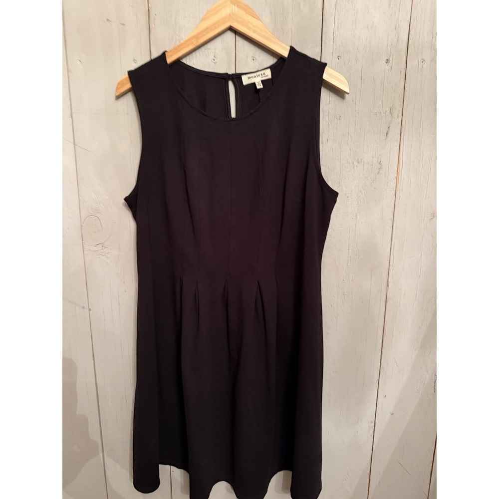 MONTEAU Los Angeles Plus 1X Little Black Short Dress A-line Pleated Waist